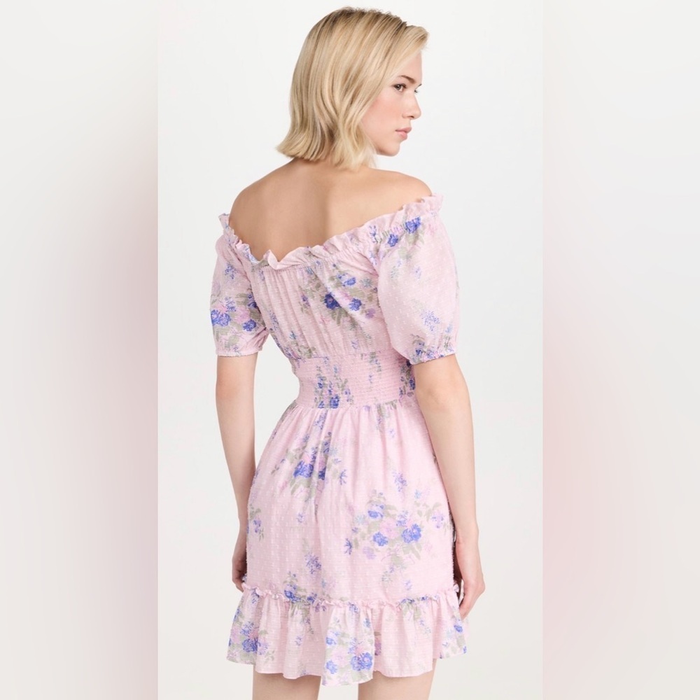 LoveShackFancy Lai Dress Juicy Plum Floral Smocked Puff Sleeve Size L - Picture 2 of 9